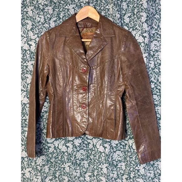 Vintage Brown Wilsons Leather 100% Leather Women's Fitted Maxima 1990s Y2K 1970s - Picture 2 of 16